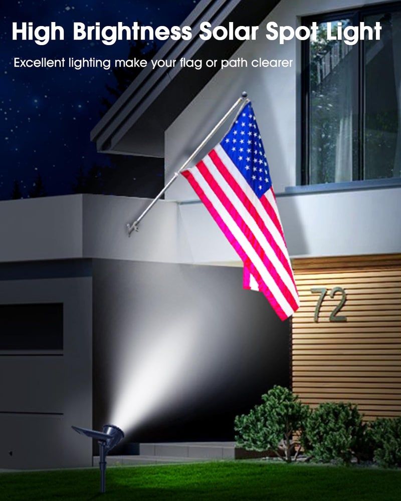 DBF Solar Spot Lights Outdoor, IP65 Waterproof, Cool White, 600LM High Bright, 2 Brightness Modes, 18 LED, Auto On/Off, Angel Adjustable for Flag Pole Garden Yard Patio Driveway Tree, 2 Pack - Image 2